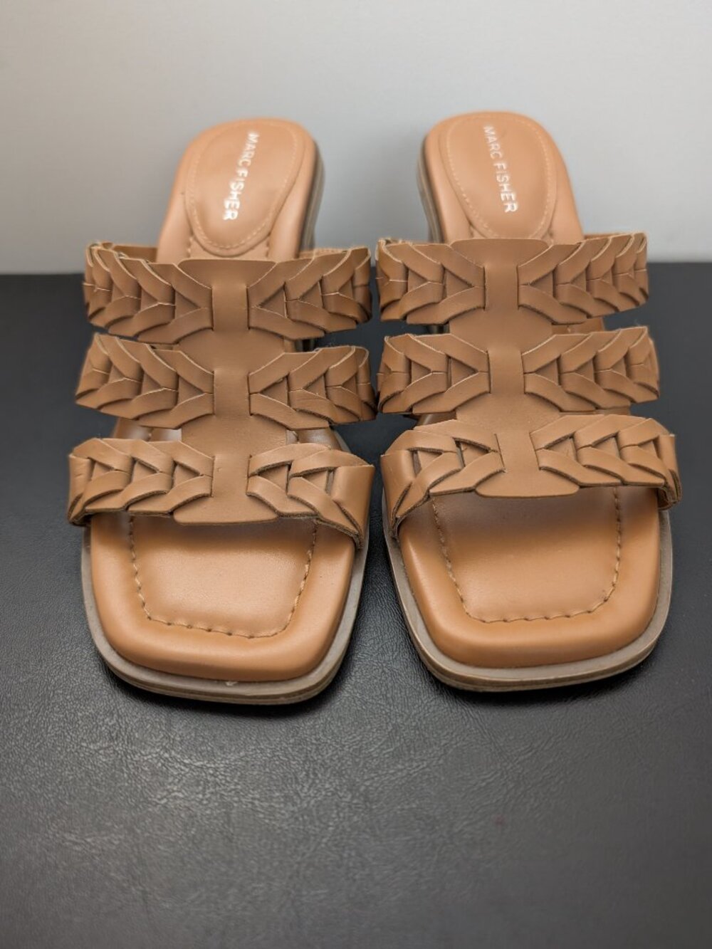 Marc Fisher Tan Woven Braided Block Heel Slide Sandals Size 7.5